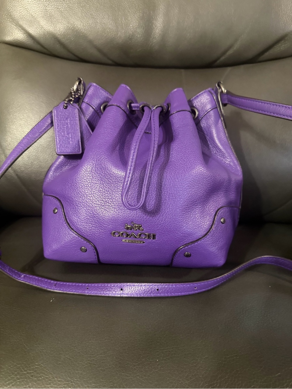 Coach Purple Pebbled Leather Drawstring Crossbody